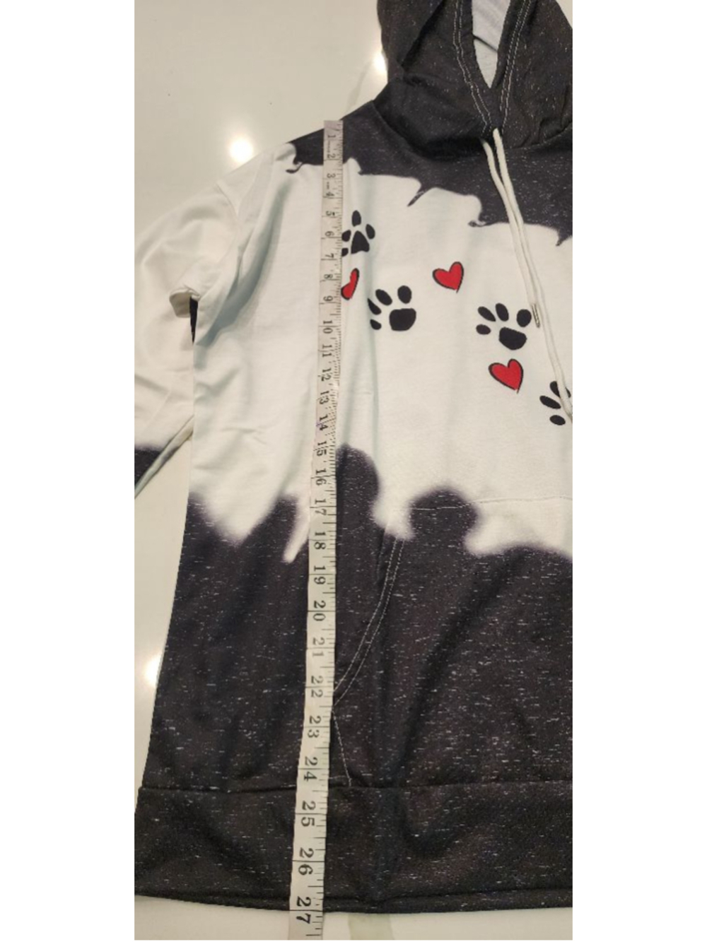 Paw Print Heart Hoodie Sweatshirt Women's 2XL Black White Tie Dye Splatter Plus - Picture 10 of 11